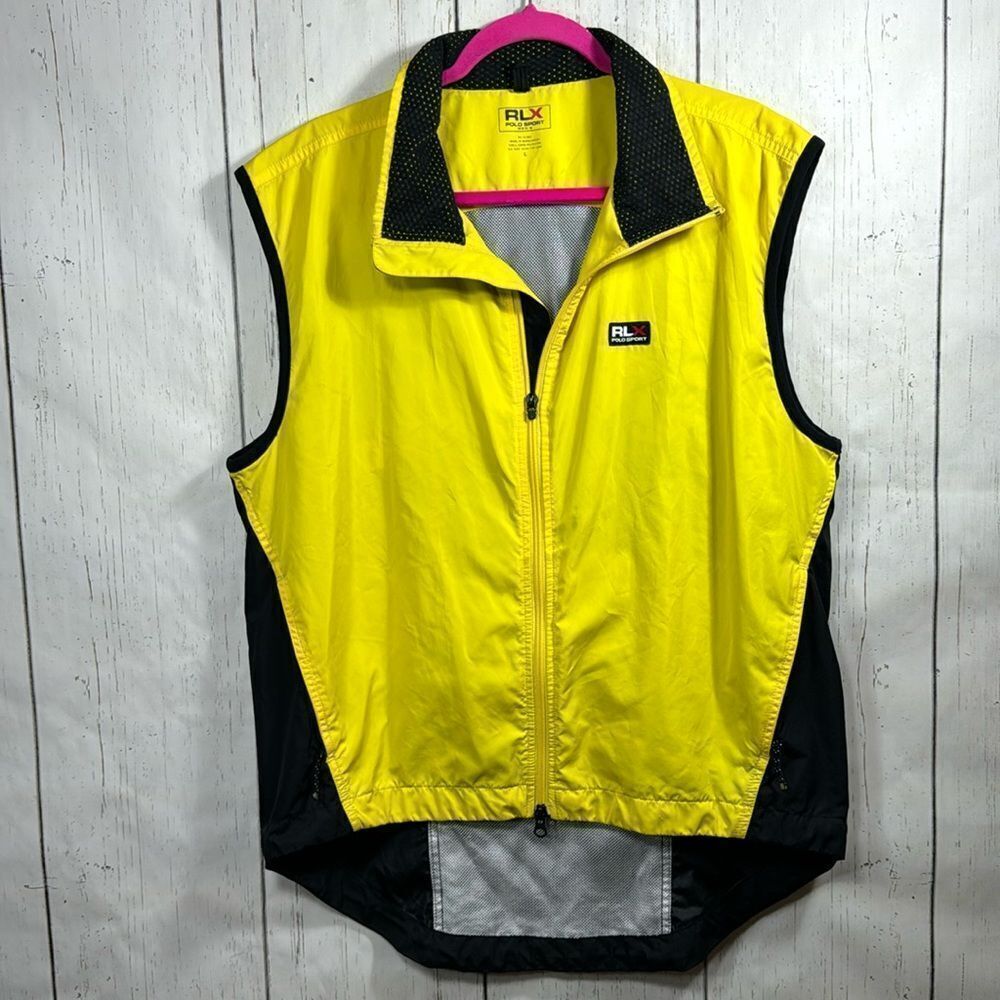 Polo Sport RLX Vest Mens Yellow Zip Up Cycling Lightweight Packable Golf Pockets